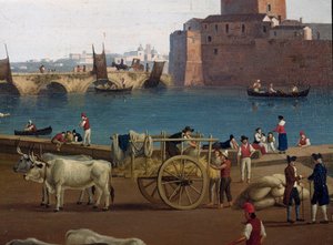 Vista del puerto de Tarento en Italia en el siglo XVIII