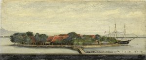 Vista de la isla Kuiper en la bahía de Batavia de Jacob Pieter Mercier