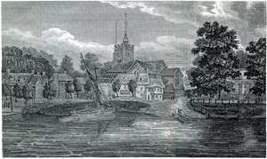 Grabado St Nicholas Church Chiswick de Schnebbelie 1807