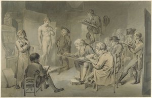 Lección de dibujo en una academia.