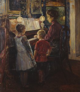 mujer y niños por el piano de Jacob Sømme