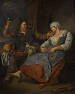 Una pareja sentada bebiendo vino de Jacob Toorenvliet