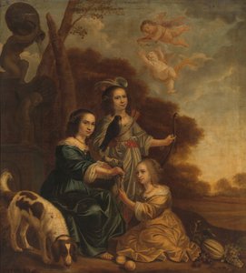 Retrato de Geertruyt, Margriet y Anna Delff, las hijas del artista (Retrato de tres niñas en un paisaje) de Jacob Willemsz. Delff (II)