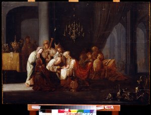 La Circuncisión. Pintura de Jacob Willemsz de Wet, el viejo (ca. 1630 - después de 1675). Óleo sobre madera, 91 x 64 cm. Arte holandés, estilo barroco. Museo del Lejano Oriente, Khabarovsk.