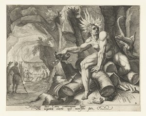 El elemento del fuego Ignis (título sobre objeto) Los cuatro elementos (título de la serie)