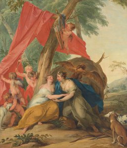 Júpiter, disfrazado de Diana, seduciendo a la ninfa Calisto de Jacob de Wit (signed by artist)