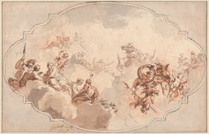 Diseño para un techo: Apoteosis de Calisto o Diana (recto), y boceto de figuras (verso) de Jacob de Wit