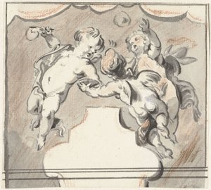 Tres putti flotantes de Jacob de Wit