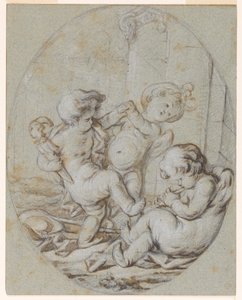 Tres putti: Diseño para una pintura en grisalla de Jacob de Wit