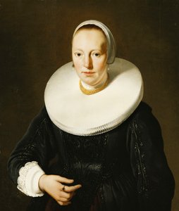 Retrato de una Dama, Medio Cuerpo, con un Vestido y Pechera de Apliques Negros y un Cuello de Molino de Jacob or Jacques van Loo