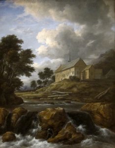 Paisaje con una iglesia junto a un torrente de Jacob van Ruisdael