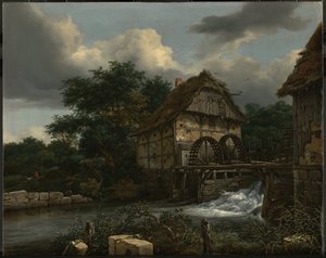 Dos molinos de agua y una esclusa abierta de Jacob van Ruisdael