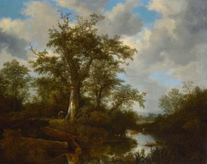 Paisaje boscoso con ganado cruzando un arroyo de Jacob van Ruisdael