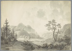 Paisaje de montaña con un río de Jacob van Strij