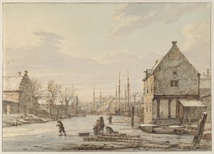 Vista junto a la muralla de Dordrecht en invierno de Jacob van Strij