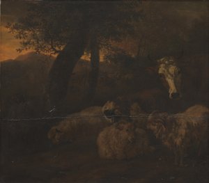 Rebaño de ovejas en un bosque de Jacob van der Does d.Æ.