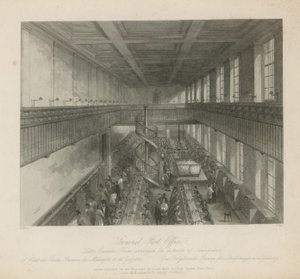 La sala de los carteros arreglada para el despacho de periódicos de Jacob van der Heyden