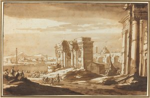 Una Vista Caprichosa de Ruinas Romanas a lo Largo del Tíber de Jacob van der Ulft