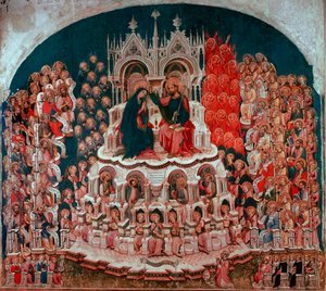 La coronación de la Virgen en el Paraíso. Pintura sobre madera de Jacobello del Fiore (1370-1439)