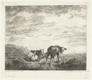 tres terneros de Jacobus Cornelis Gaal (signed by artist)