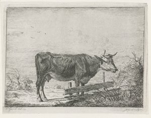 Vaca de pie junto a una valla de Jacobus Cornelis Gaal