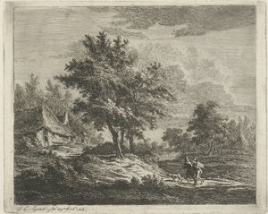 Paisaje con caminantes cerca de tres árboles. de Jacobus Cornelis Gaal