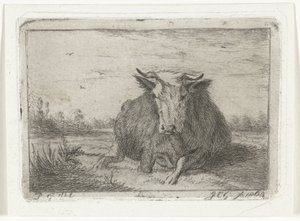 Vaca reclinada vista de frente de Jacobus Cornelis Gaal