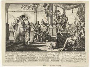 Caricatura de la profesión legal que se beneficia de las peleas entre hombres, 1687 Interest des