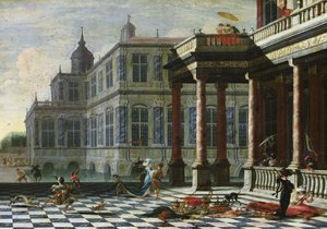 Palacio italiano con terraza (óleo sobre lienzo) de Jacobus Saeys