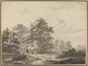 Cazadores al borde del bosque de Jacobus Theodorus Abels