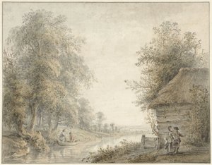 Cobertizo de granja junto a un canal en la linde del bosque
