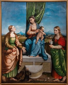Virgen entronizada con el Niño Jesús entre las santas Catalina y María Magdalena, tercera década del siglo XVI (óleo sobre lienzo) de Jacopo (1510 92) Bassano