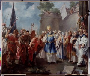 El emperador Alejandro rinde homenaje al sumo sacerdote Jaddus. Pintura atribuida a Jacopo Amigoni
