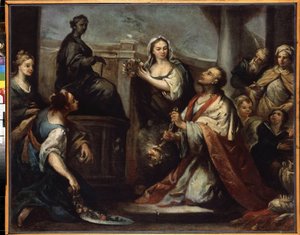 ""El rey Salomón conduce a la idolatría"" (La idolatría del rey Salomón) Salomón se abandona en el amor de las mujeres y los ídolos. Pintura de Jacopo Amigoni (1675-1752) hacia 1739 Museo del Hermitage, San Petersburgo