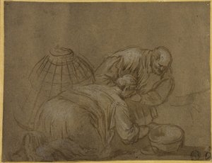 Pareja de campesinos mirando en una cesta de Jacopo Bassano
