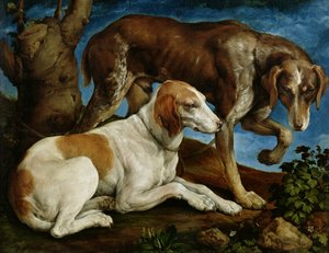 Dos Perros de Caza Atados a un Tocón de Árbol, c.1548-50