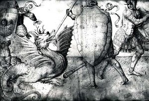 Guerreros luchando contra un dragón, c.1450 de Jacopo Bellini