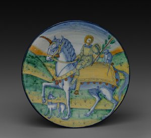 Plato: Hombre montando un unicornio, c. 1510 de Jacopo Caffagiolo