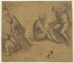 Adán y Eva bajo el árbol y Caín matando a Abel de Jacopo Palma (il Giovane)