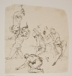 Cinco estudios de canteros o herreros trabajando en una fragua de Jacopo Palma