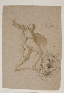 Guerrero saltando y un ángel volador visto desde atrás de Jacopo Palma