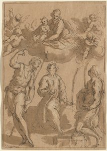 Madonna y el Niño en la gloria con los santos Juan Bautista, Esteban y Lorenzo de Jacopo Palma il Giovane