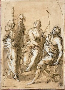 Santa Justina de Padua entronizada, con los santos Santiago el Menor y Juan el Bautista de Jacopo Palma il Giovane
