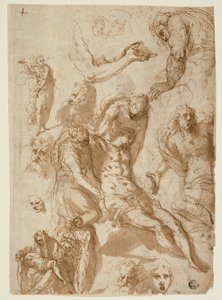 Bocetos para una Lamentación y una Pietà, y de varias figuras, cabezas y un brazo (recto); Bocetos de Cristo muerto, y de varias figuras y cabezas (verso) de Jacopo Palma il Giovane