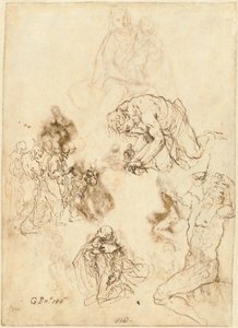 Estudios de Cristo sanando al ciego, San Felipe Benizzi y San Sebastián de Jacopo Palma il Giovane