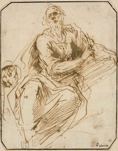 Estudio para San Marcos (recto); Boceto de figura masculina de medio cuerpo, mirando hacia arriba a la derecha (verso)