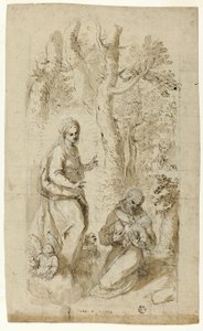 Visión de San Francisco de Asís (recto); San Jerónimo, Visión de San Francisco, y dos pequeños bocetos de San Francisco sosteniendo al Niño Jesús (verso)