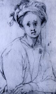 Dibujo a la tiza titulado "Estudio de una joven" de Pontormo de Jacopo Pontormo