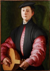 Retrato de un tañedor de laúd, c. 1528-1529 (óleo sobre madera) de Jacopo Pontormo