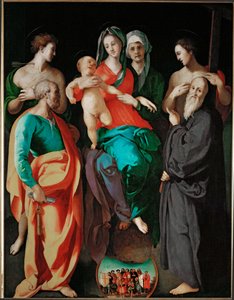 La Virgen con Santa Ana y cuatro Santos (Pedro Sebastián, Benito y el buen malhechor ... de Jacopo Pontormo